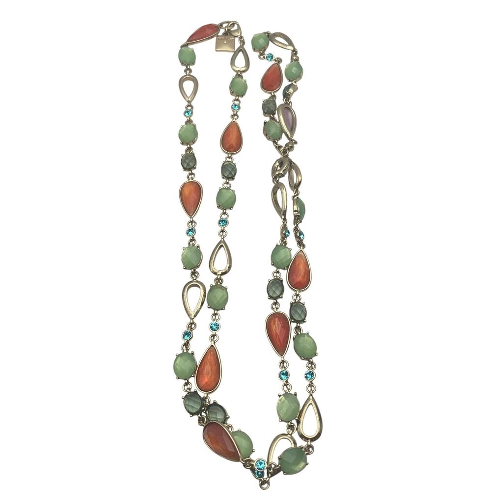 Beautiful Anne Klein Long Necklace 40" Crystal Green Orange Blue Iridescent